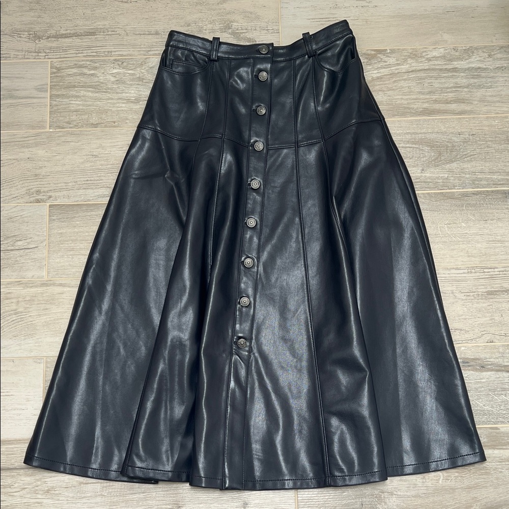Cinq A Sept Button-Down Faux Leather Skirt - Picture 5 of 12